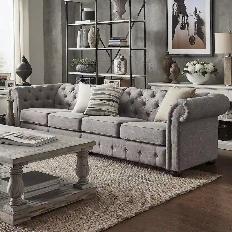 Divano Chesterfield Knightsbridge grigio chiaro extra lungo