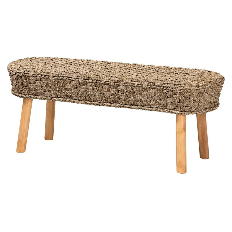 Panca d'appoggio Denver Modern Bohemian in legno di acacia e erba marina naturale
