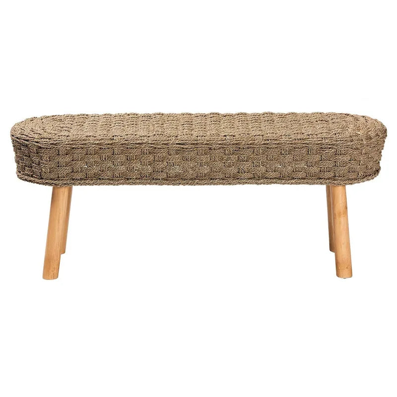Panca d'appoggio Denver Modern Bohemian in legno di acacia e erba marina naturale