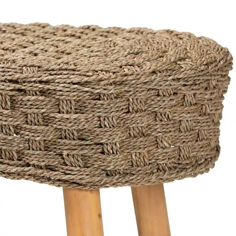 Panca d'appoggio Denver Modern Bohemian in legno di acacia e erba marina naturale