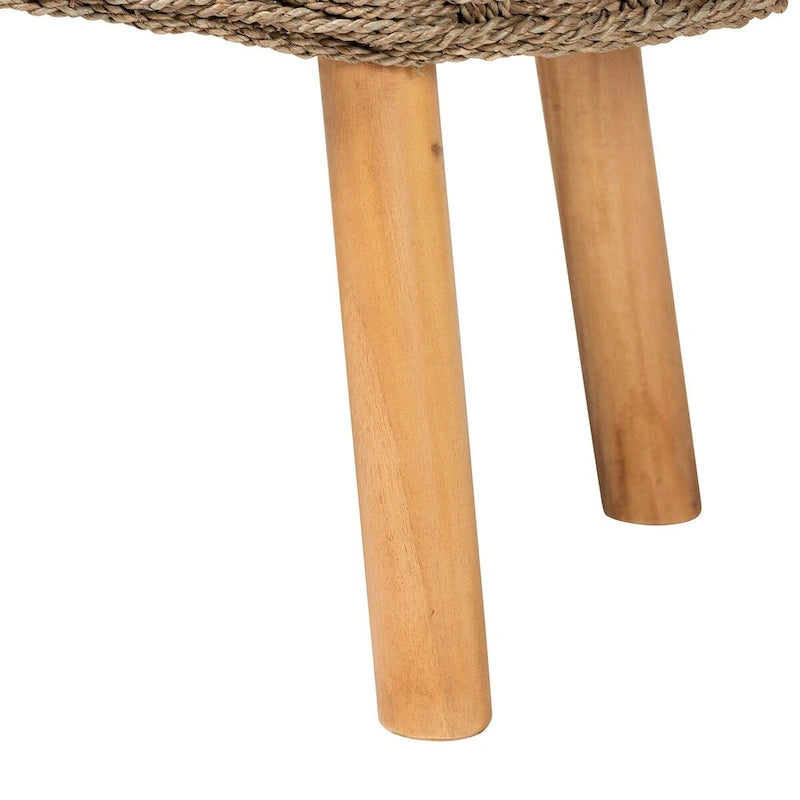 Panca d'appoggio Denver Modern Bohemian in legno di acacia e erba marina naturale