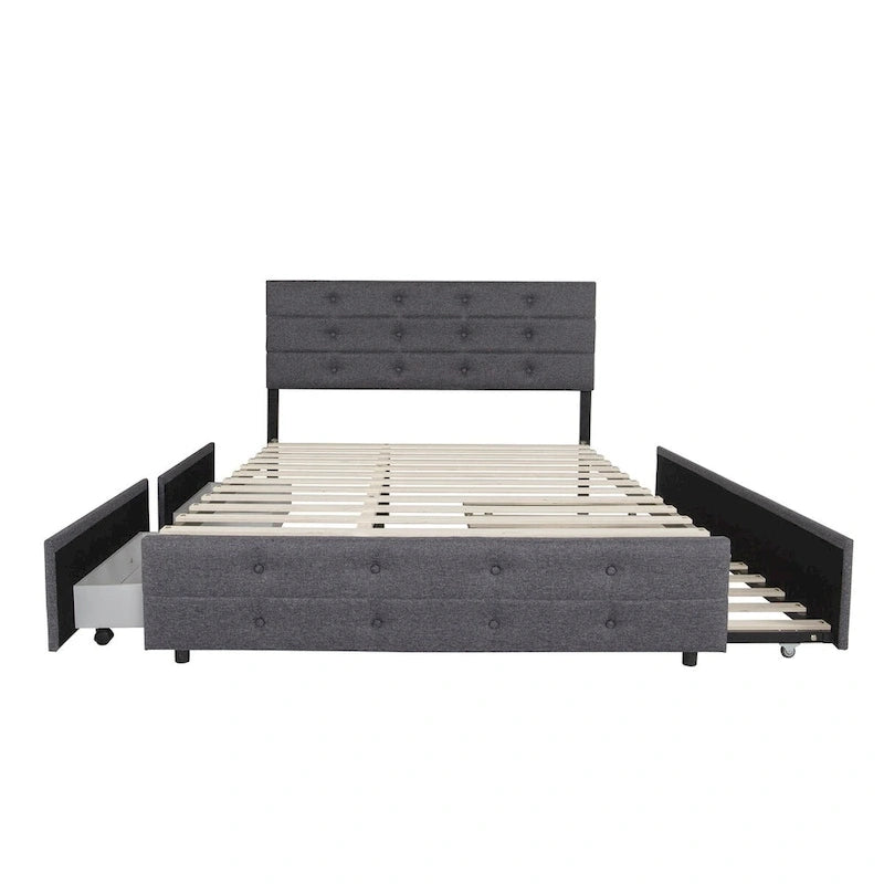 Letto estraibile Queen Size in tessuto di lino imbottito