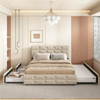 Letto estraibile Queen Size in tessuto di lino imbottito