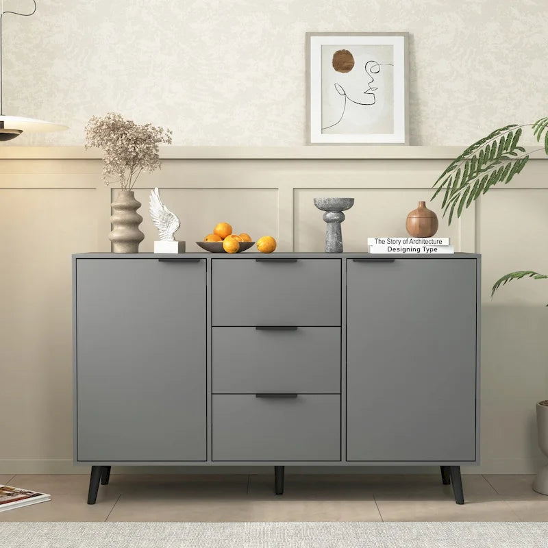 Madia da Credenza con Ante e Cassetti, Mobile da Buffet per Caffè in Legno, 3 Cassetti e 2 Ante, Mobile Contenitore