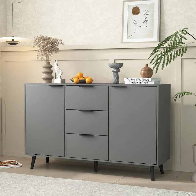 Madia da Credenza con Ante e Cassetti, Mobile da Buffet per Caffè in Legno, 3 Cassetti e 2 Ante, Mobile Contenitore