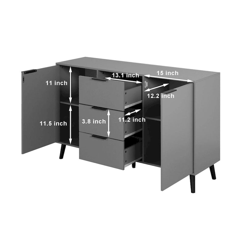 Madia da Credenza con Ante e Cassetti, Mobile da Buffet per Caffè in Legno, 3 Cassetti e 2 Ante, Mobile Contenitore
