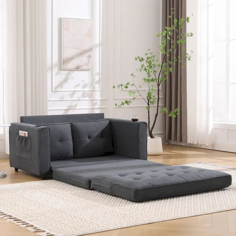 Divano futon imbottito con divano letto estraibile, divanetto trapuntato pieghevole multicolore con portabicchieri