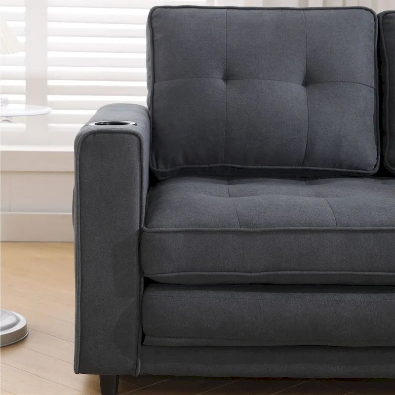 Divano futon imbottito con divano letto estraibile, divanetto trapuntato pieghevole multicolore con portabicchieri