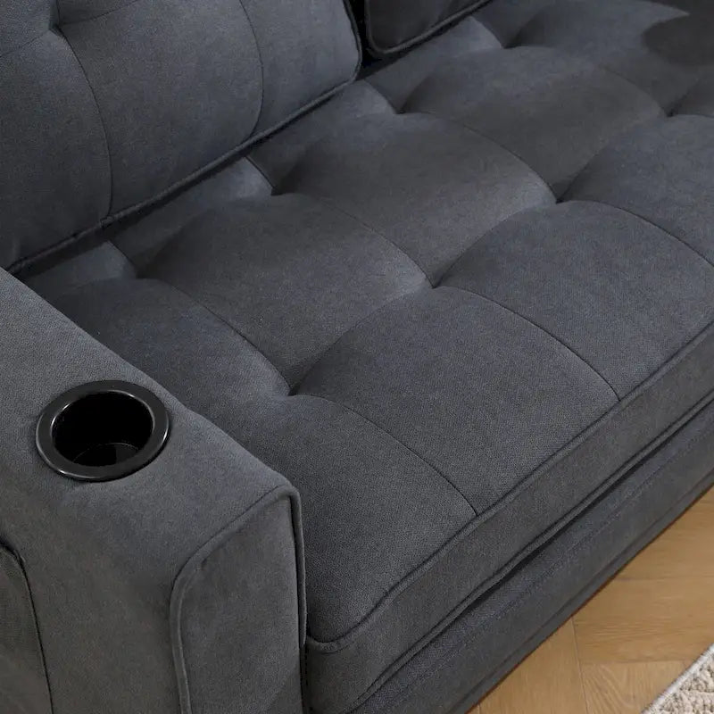 Divano futon imbottito con divano letto estraibile, divanetto trapuntato pieghevole multicolore con portabicchieri