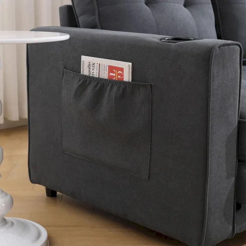 Divano futon imbottito con divano letto estraibile, divanetto trapuntato pieghevole multicolore con portabicchieri