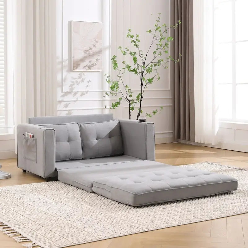 Divano futon imbottito con divano letto estraibile, divanetto trapuntato pieghevole multicolore con portabicchieri
