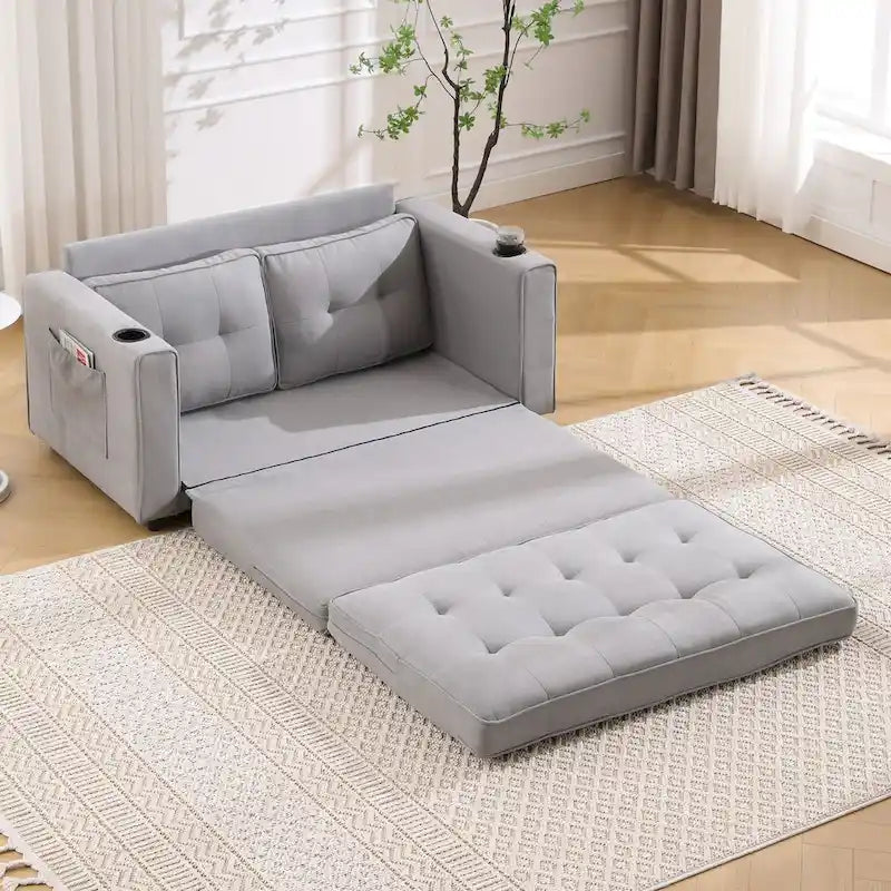 Divano futon imbottito con divano letto estraibile, divanetto trapuntato pieghevole multicolore con portabicchieri