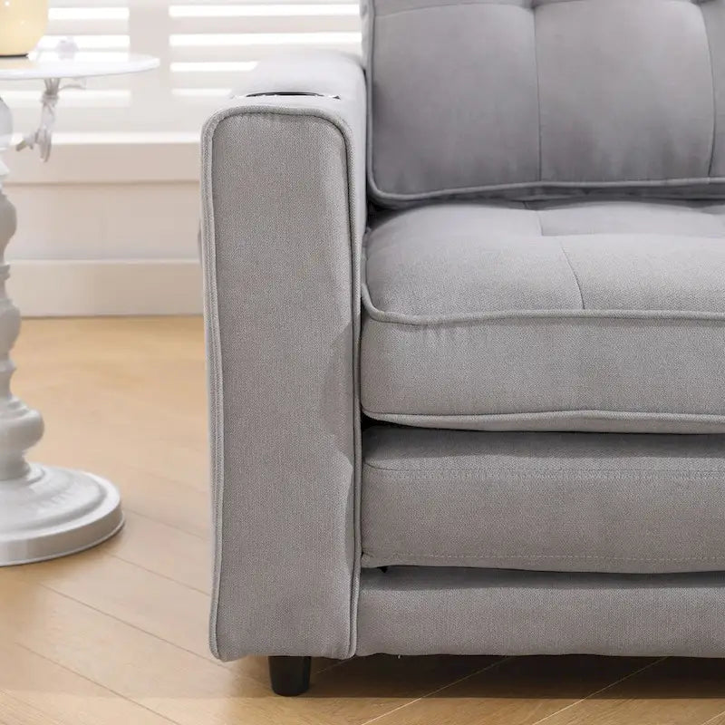 Divano futon imbottito con divano letto estraibile, divanetto trapuntato pieghevole multicolore con portabicchieri