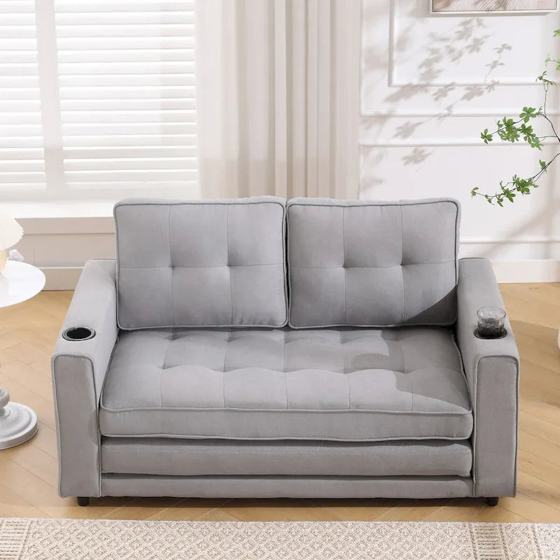 Divano futon imbottito con divano letto estraibile, divanetto trapuntato pieghevole multicolore con portabicchieri