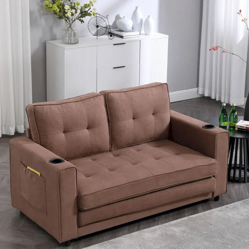Divano futon imbottito con divano letto estraibile, divanetto trapuntato pieghevole multicolore con portabicchieri