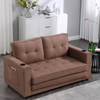 Divano futon imbottito con divano letto estraibile, divanetto trapuntato pieghevole multicolore con portabicchieri