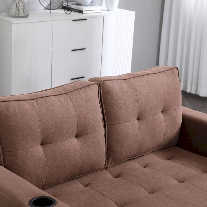 Divano futon imbottito con divano letto estraibile, divanetto trapuntato pieghevole multicolore con portabicchieri
