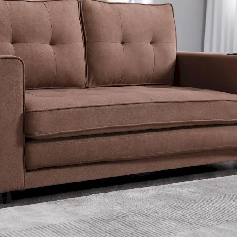 Divano futon imbottito con divano letto estraibile, divanetto trapuntato pieghevole multicolore con portabicchieri