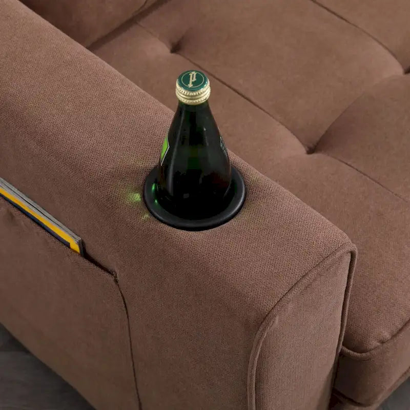 Divano futon imbottito con divano letto estraibile, divanetto trapuntato pieghevole multicolore con portabicchieri